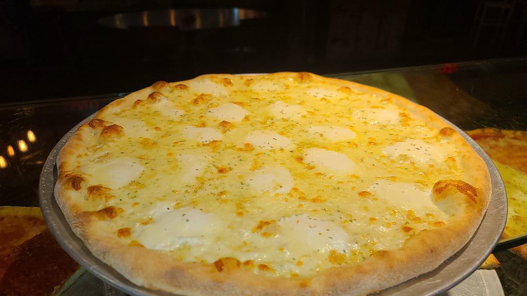 White Pizza · Ricotta cheese, mozzarella, Romano cheese.