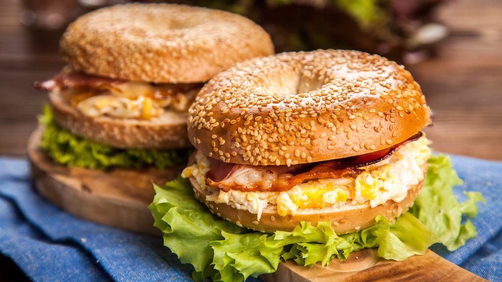 Bagel With Two Eggs · Fresh baked bagel with fresh eggs.