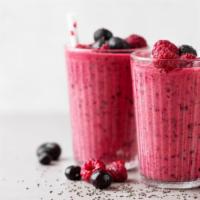 Very Berry Smoothie · Fresh smoothie made with Blueberries, blackberries, strawberries, and apple juice.