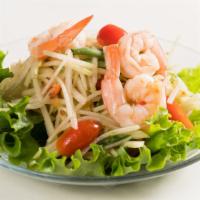 Som Tam Kapi Goong · Gluten-free and spicy. Advanced version of green papaya salad with shrimp and shrimp paste. ...