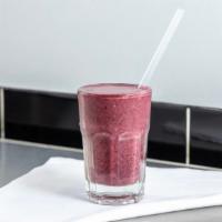 20 Oz. Recoup Shake · Vanilla whey protein, strawberry, blueberry, banana, oats and almond milk.