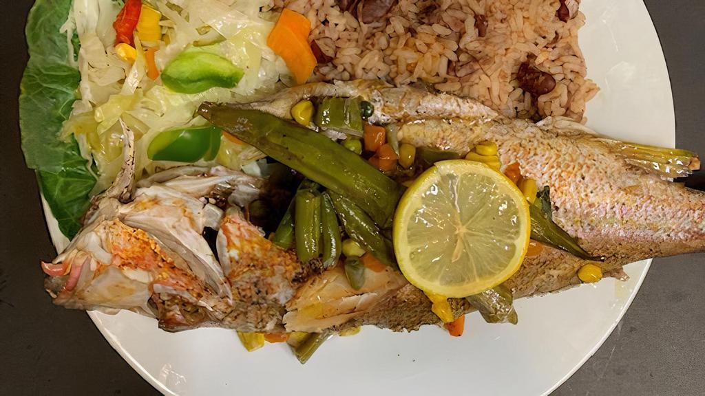5 Lb  Escovitch  Red Snapper Dinner · Served with Rice and Peas And Steamed Vegetables
