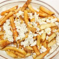 Greek Fries · French fries with feta, salt, pepper and oregano.