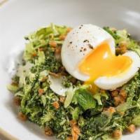 Broccoli & Kale Salad · 6-minute egg, Parmesan and mustard vinaigrette with herbs.
