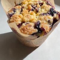 Blueberry Corn Muffin  · Delicate muffin that encases fresh blueberries topped with a crunchy salted corn crumble.