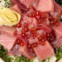 Bluefin Tuna Chirashi Box · Tuna tartar, Tuna, Toro
Garnish with chive, pickled ginger, nori seaweed, yuzu citrus peel, ...