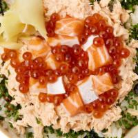Salmon Chirashi Box · Salmon, Salmon Caviar, Salmon Flake
Garnish with chive, pickled ginger, nori seaweed, yuzu c...