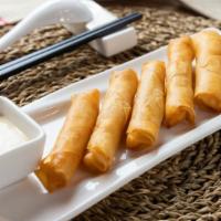 Crispy Shrimp Rolls (5) 百花炸虾条 · Deep fried shrimp rolls, 5 pieces