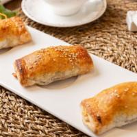Roasted Pork Rolls (3) 千层叉烧酥 · 3 pieces of baked puff stuffed with BBQ roasted pork.