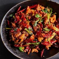 Chong Qing Chili Chicken · Spicy. Sichuan dry chili, celery, cilantro, and sesame. Hot.