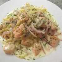 Pasta Primavera · Sauteed zucchini, summer squash, mushrooms, onions with garlic and olive oil.
