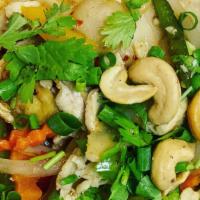 39) Cashew Nut · Cashew, carrot, water chestnut, celery, bell pepper, and onion. Stir fried with special chil...