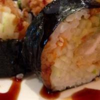 Chicken Tempura Roll · Chicken tempura, avocado, cucumber, and caviar in eel sauce.