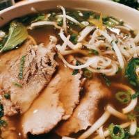 Smoked Grassfed Pastrami Pho · rare grass-fed beef brisket, jalapeno, basil, bean sprouts