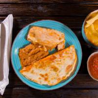 Lunch #7 · One cheese quesadilla, one tamal, and choice of rice or refried beans.