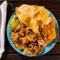 Panchos Special · Grilled shrimp, chicken, and onions, topped with shredded cheese. Served with rice, refried ...