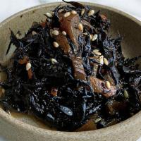 Hijiki · Vegan. Hijiki (seaweed), bamboo shoot, carrot, and deep fried tofu. All of them are simmered...