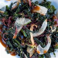 Kaiso (Seaweed) Salad · Assorted seaweed, cucumber, onion, ginger, and sliced daikon radish with soy sauce based mus...