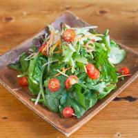 Cocoron Green Salad · Assorted green leaves, tomato, shredded daikon radish, carrot, and homemade dressing.