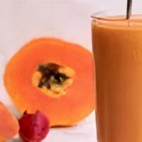 Papaya Paradise · Papaya, carrot juice, coconut milk, cinnamon, maple syrup.