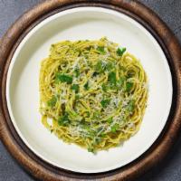 It'S The Pesto For Me · Fresh basil leaves, garlic, grated parmesan cooked with linguine.