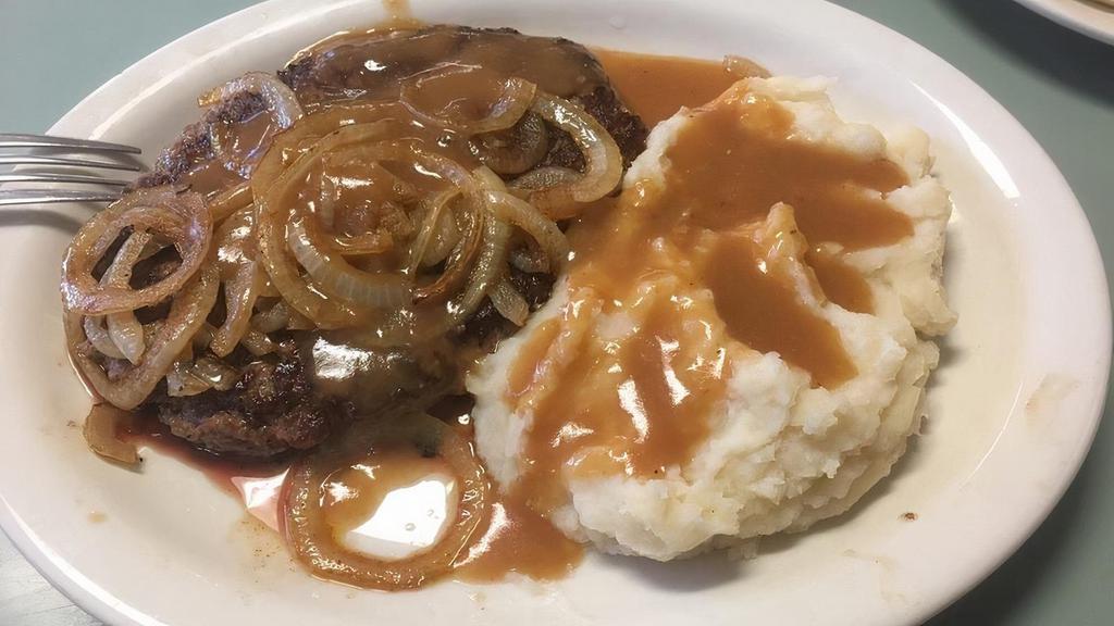 Broiled Chopped Steak · Served with fried onions.
