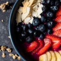 Acai Bowl · Organic Acai Bowl.  Choice of toppings: strawberries, blueberries, granola, dang coconut, ba...