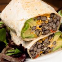 Mindful Burrito · Gooey, organic black beans, rice and cheese burrito.