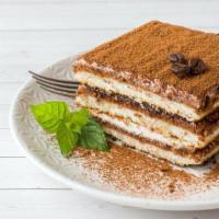 Tiramisu · Italian style cake slice.