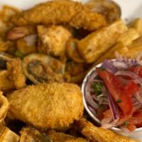 Jalea   · Mixed fried seafood served with fried yuca, salsa criolla and cherry pepper aioli