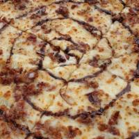 Figgy Piggy Pizza (Large 16') · Fig jam, bacon, caramelized onion, gorgonzola, mozzarella and balsamic glaze.