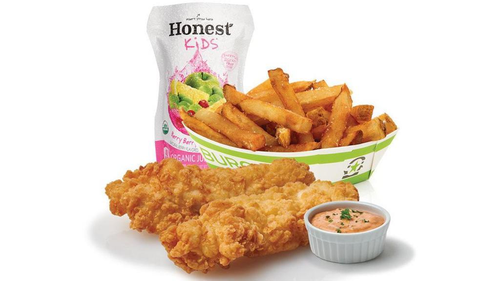 Kids Chicken Tenders Meal · All-Natural, Cage-Free Chicken Breast Tenders with Choice of Junior Fries or Natural Snack, and Kids Natural Juice. (Cals 400-836)