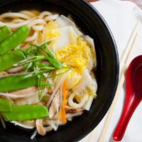 Nabi Yaki Udon Noodles · Chicken, mixed vegetables, shrimp tempura, and egg. Prepared stir fried or in soup.