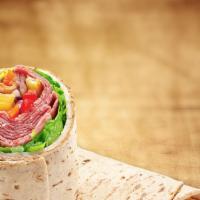 Italian Wrap · Capicola ham, salami, pepperoni, provolone cheese, romaine lettuce, diced tomatoes, roasted ...