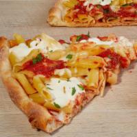 Baked Ziti Pizza · Ziti Pasta, Tomato Sauce, Ricotta Cheese & Mozzarella Cheese.