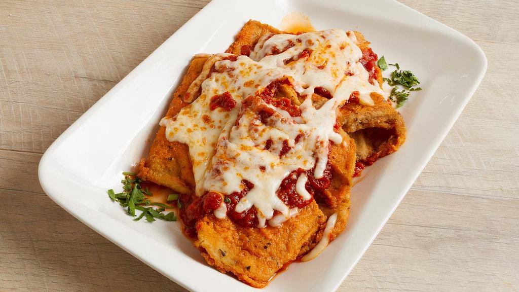 Eggplant Parmigiana Entree · Breaded Eggplant, Tomato Sauce & Melted Mozzarella with Your Choice of Pasta, Salad or a Side Vegetable.