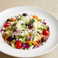 Greek Salad · Mixed Greens, Tomatoes, Cucumber, Red Onions, Green Peppers, Olives & Feta Cheese. Served wi...