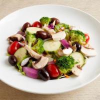 Vegetable Salad · Mixed Greens, Tomatoes, Cucumber, Red Onions, Green Peppers, Mushrooms, Broccoli & Olives. S...