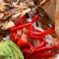 Mexican Bowl · Brown rice, black beans, avocado, roasted chicken, pico de gallo, baby spinach, roasted red ...