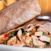 Grilled Chicken Wrap · seasoned chargrilled chicken breast, fresh mozzarella, baby arugula, roasted red peppers, su...