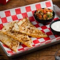 Quesadilla · Served with pico de gallo, sour cream, and your choice of salsa.