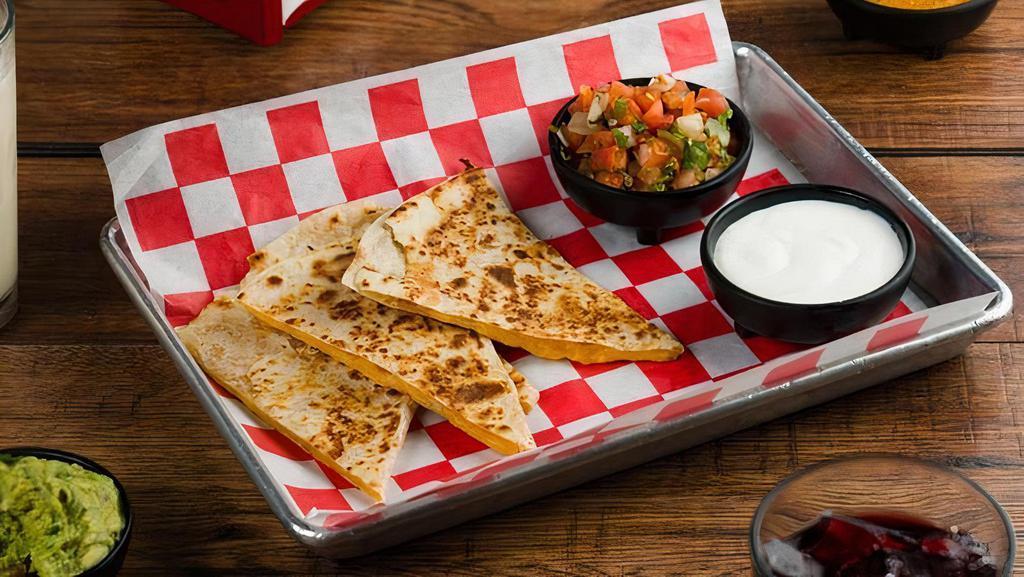 Quesadilla · Served with pico de gallo, sour cream, and your choice of salsa.