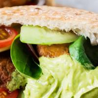 Falafel Avocado Booster · Our house made, golden fried falafel with creamy sliced avocado and our hummus on whole whea...