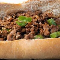 Pks Steak Sandwich · Rib eye steak sautéed with peppers, onions & bbq sauce in a sub.