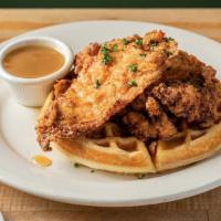 Fried Chicken & Waffle · Cage-free chicken breast with a crispy Belgian vanilla buttermilk waffle, honey-tabasco sauc...