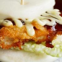 Crispy Chicken Bun · Steamed bun, lettuce, crispy fried chicken, Japanese mayo, house made sauce
