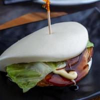 Chashu Pork Bun · Steamed bun, lettuce, chashu pork belly, Japanese mayo, house made sauce