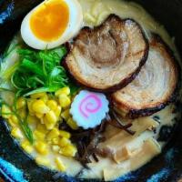 Miso Ramen · Chashu pork belly (2 pcs), minced pork, half cooked egg, bamboo shoots, corn, leek, cabbage,...