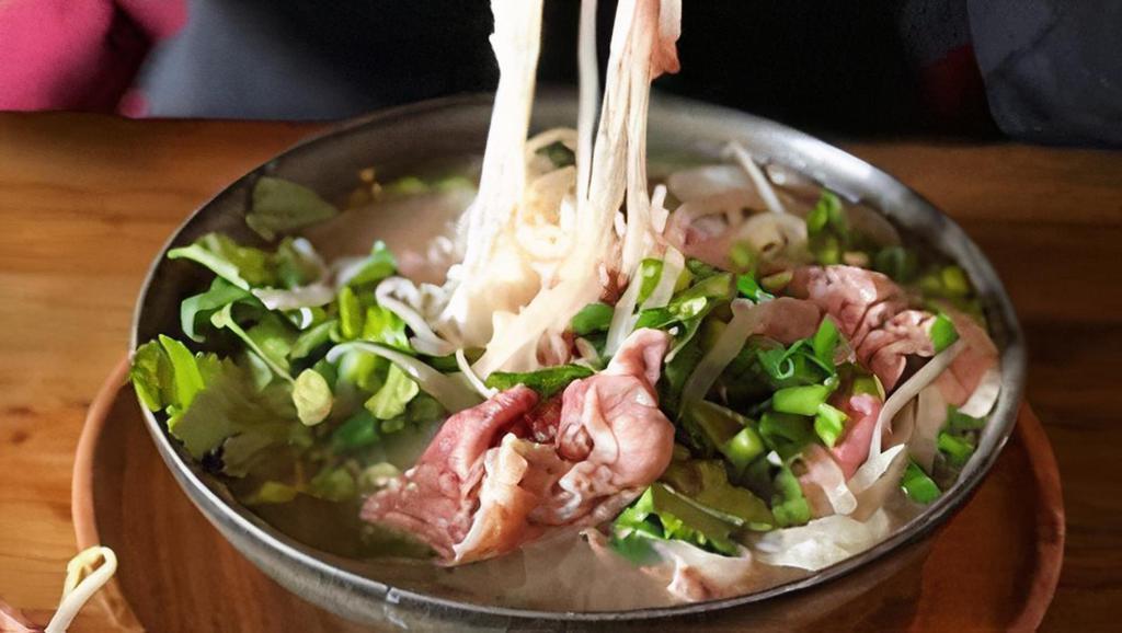 Beef Pho · Sliced eye round, five spice beef brisket, sliced eye round + beef brisket, or roasted BBQ pork.