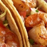 Orden De Tacos De Camaron · Order of 3 Grilled shrimp tacos w/smashed avocado slaw &  mango salsa on soft corn tortillas